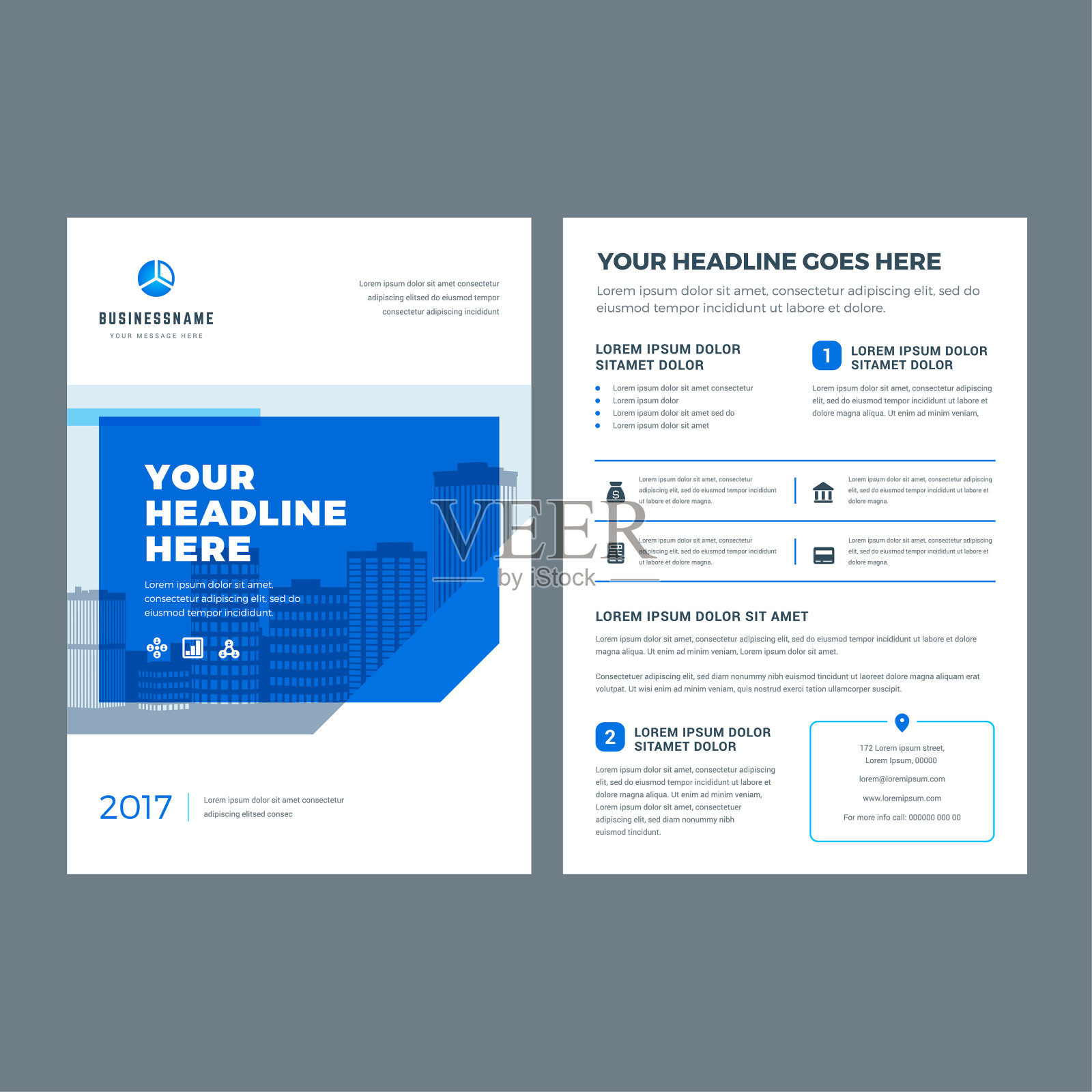 蓝色小册子年度报告传单设计模板设计模板素材