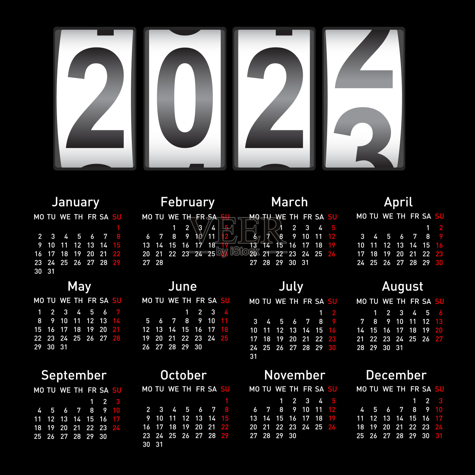 2023年时尚日历。一周从星期一开始设计模板素材