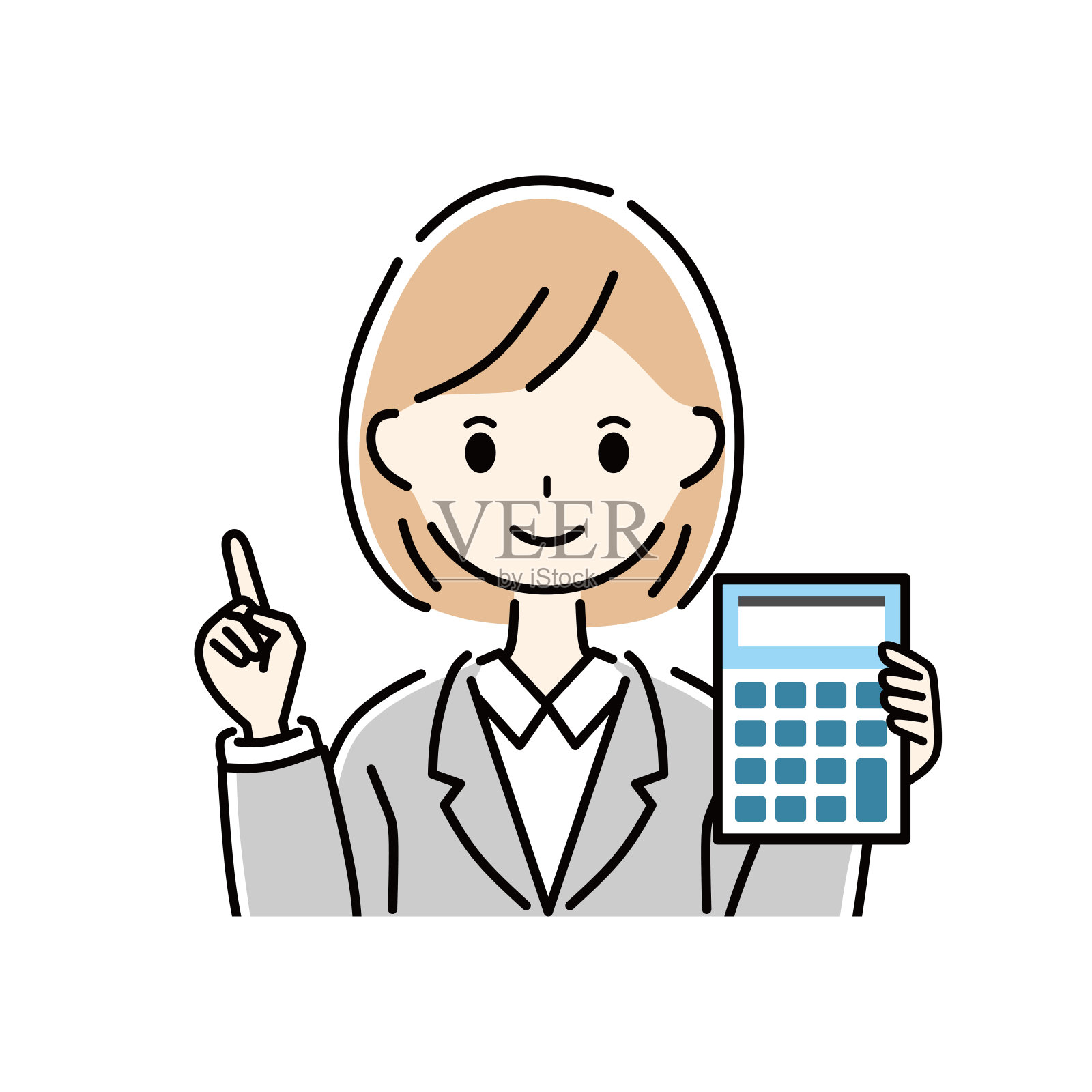 一个有计算器的女商人。插画图片素材