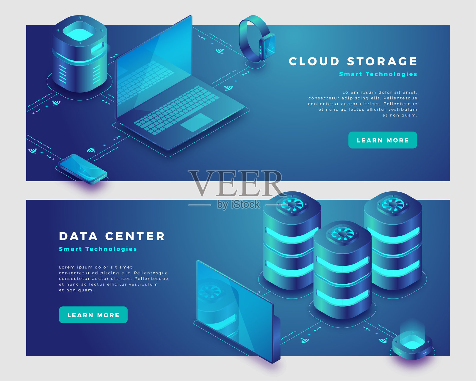 云存储和数据中心概念横幅模板。插画图片素材