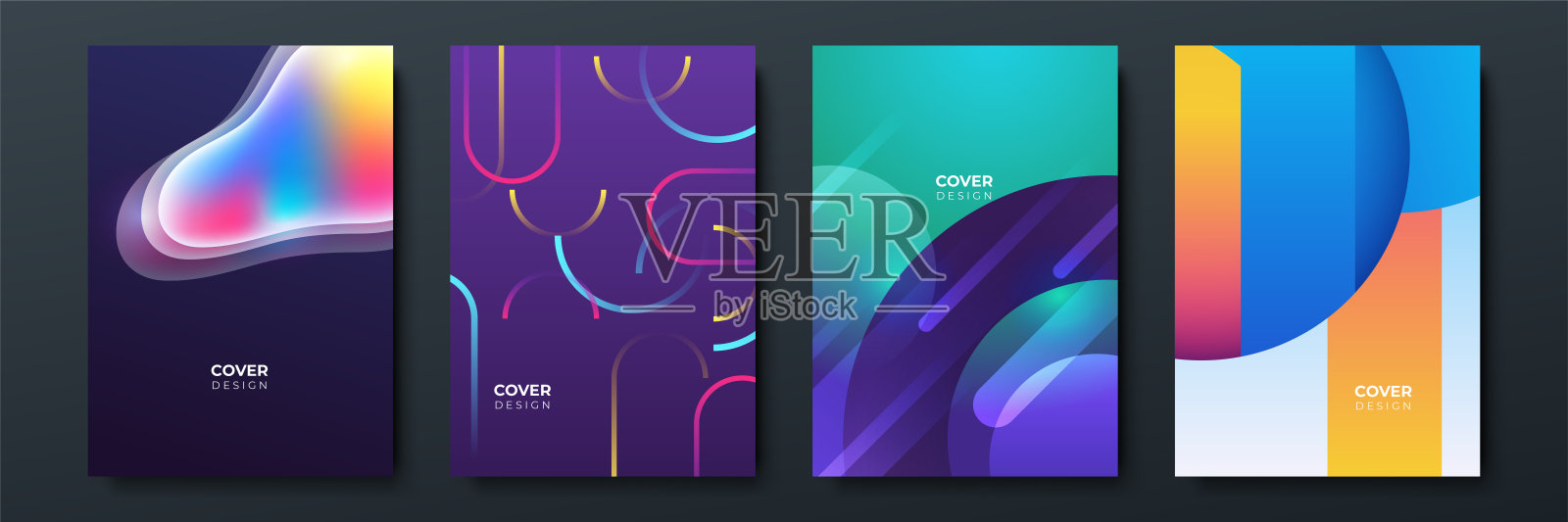 抽象潮流梯度流动几何图案背景纹理海报封面设计。最小的颜色梯度横幅模板。现代矢量波形小册子设计模板素材