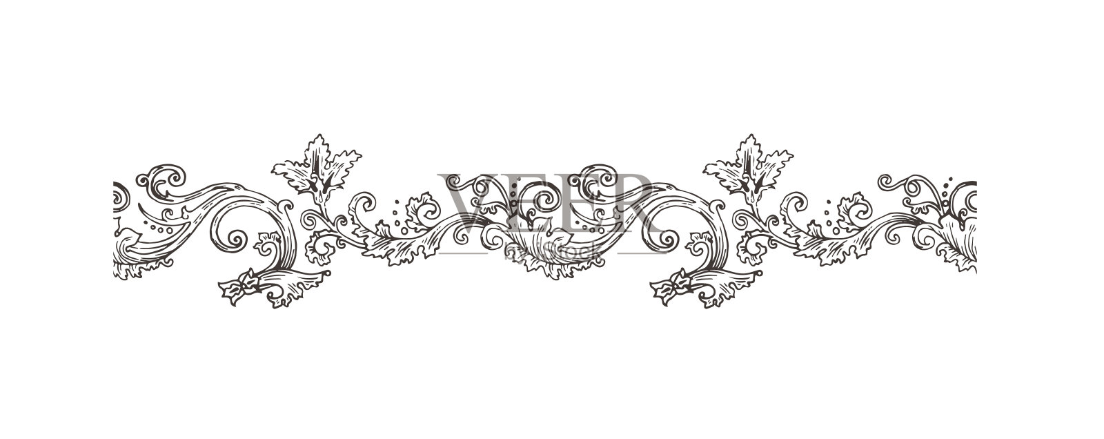 矢量装饰无缝边界在巴洛克维多利亚复古复古风格插画图片素材