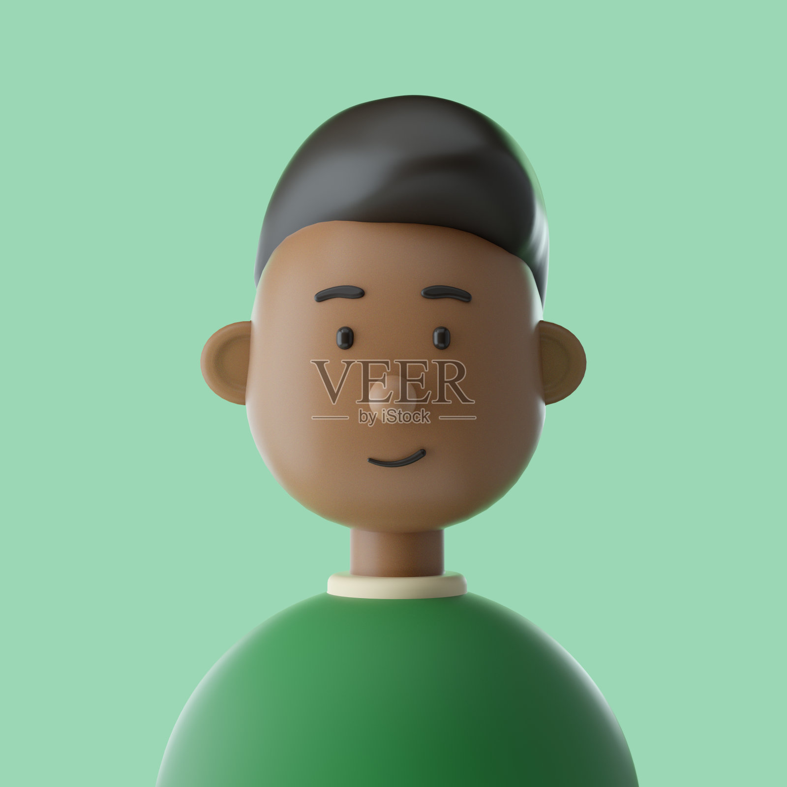 年轻深色皮肤的男孩可爱的标志性人物。三维渲染照片摄影图片