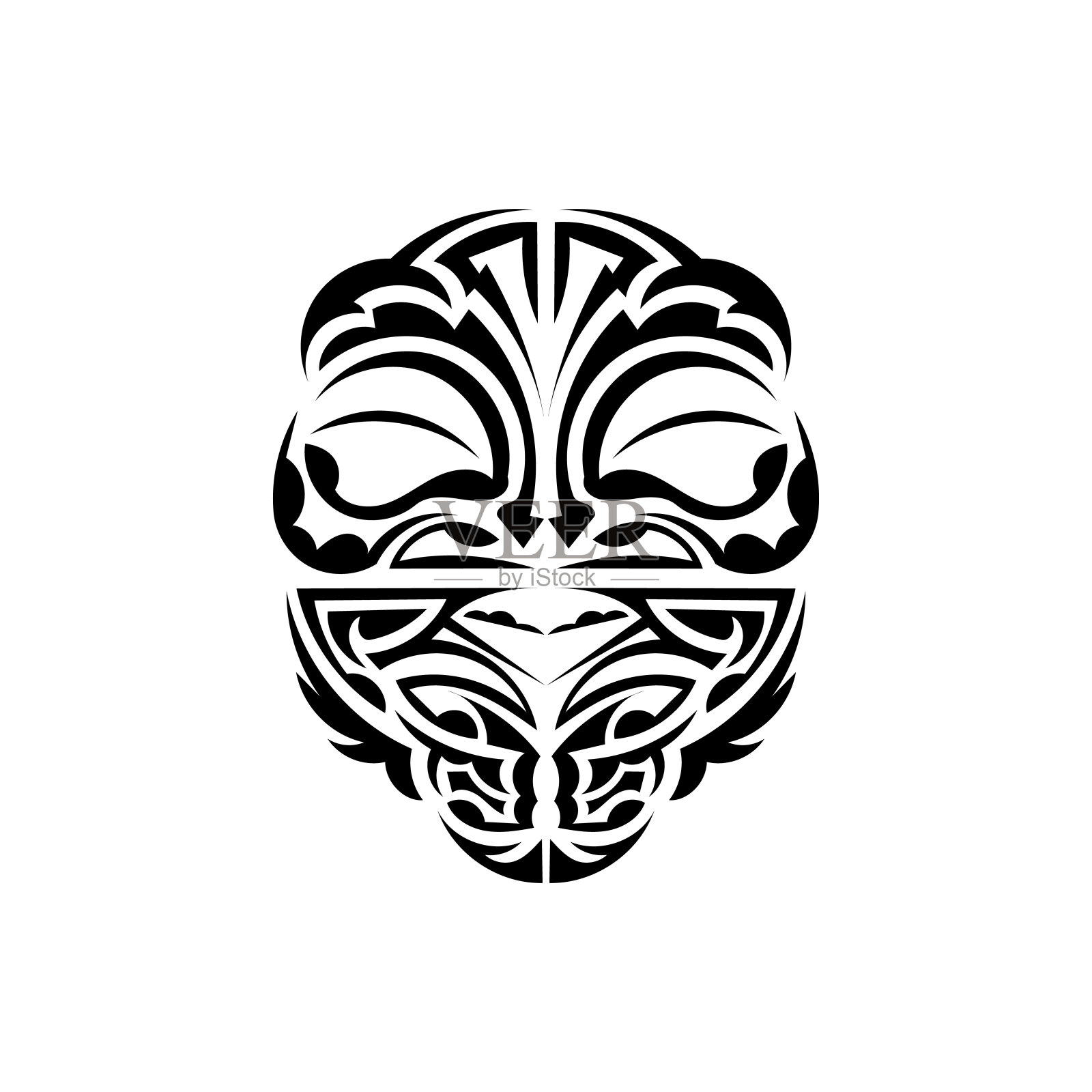 装饰风格的维京人脸。夏威夷部落模式。适合纹身。孤立的白色背景。黑色装饰,矢量插图。插画图片素材