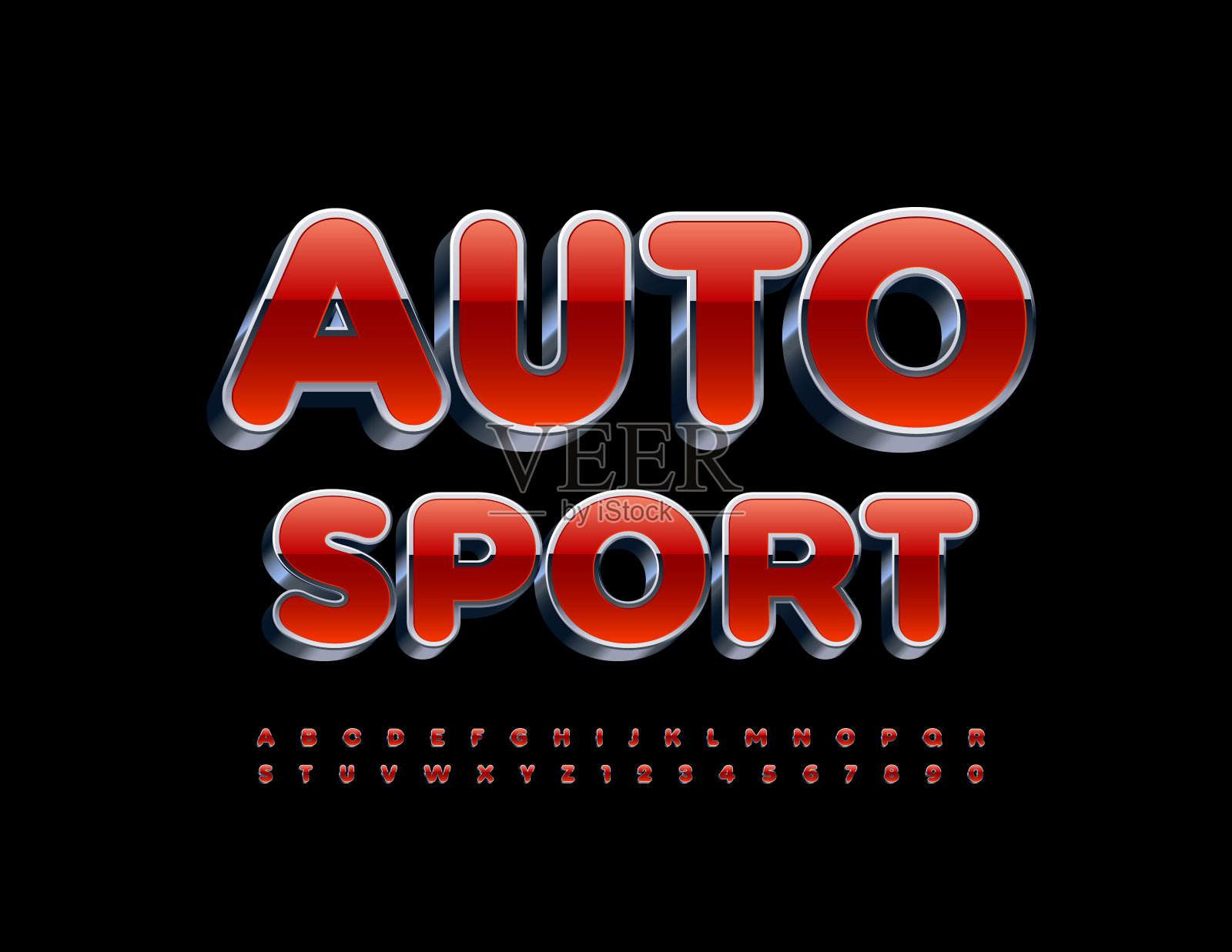 矢量现代旗帜汽车运动。3D红色和金属字母字母和数字集设计元素图片