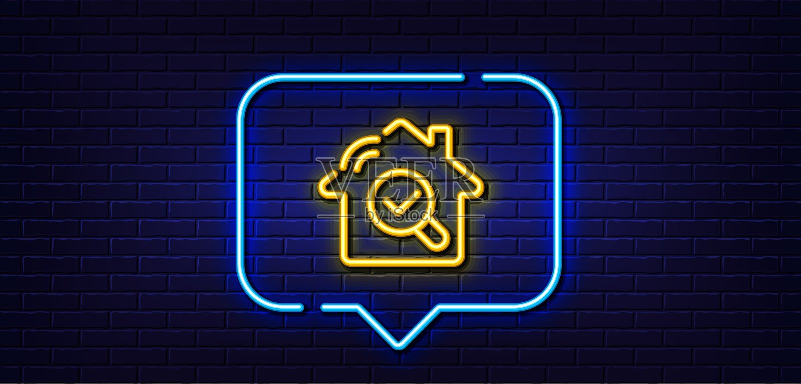 检查线图标。建筑质量的信号。霓虹灯语音泡泡。向量插画图片素材