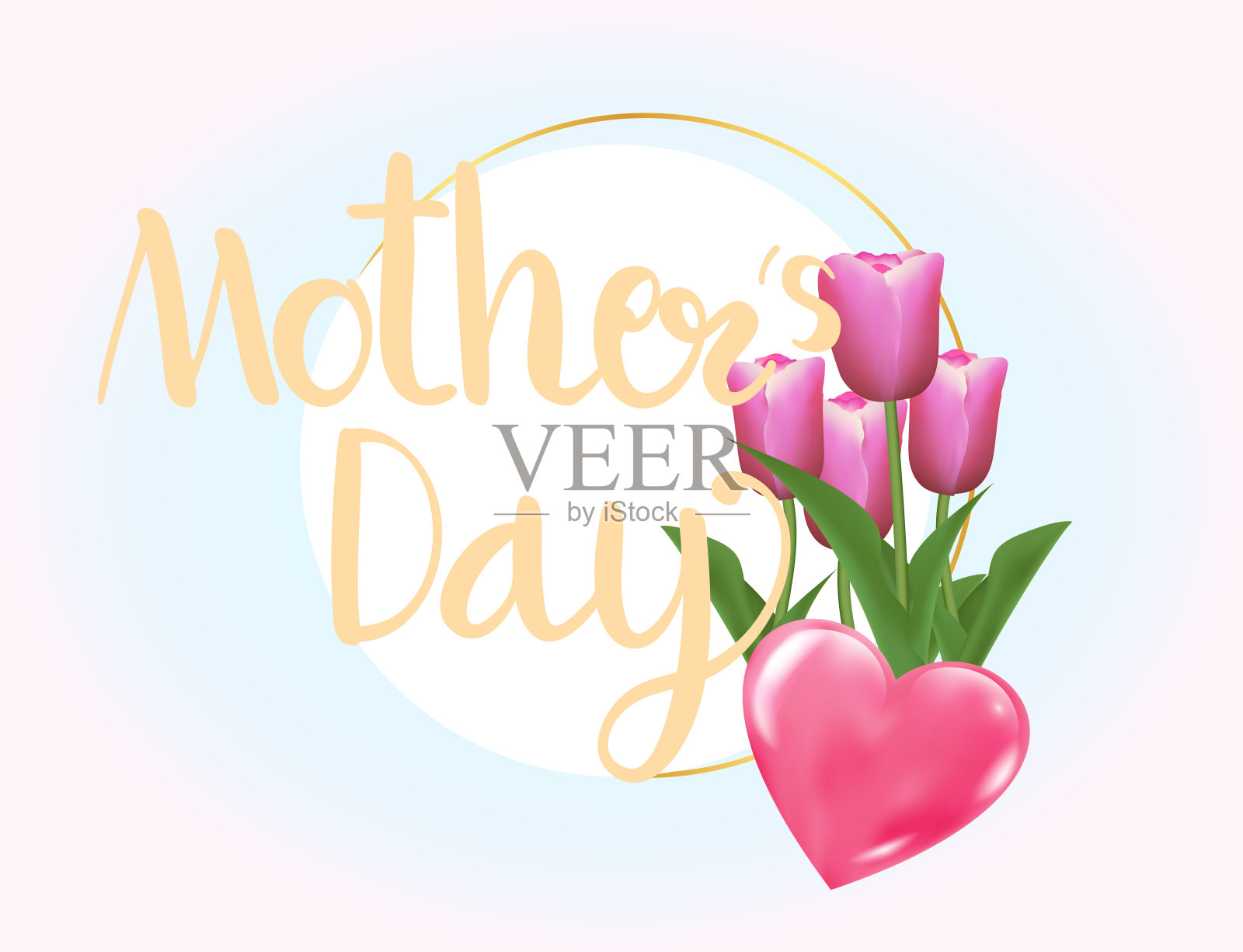 母亲节快乐书法与花的背景。矢量。插画图片素材