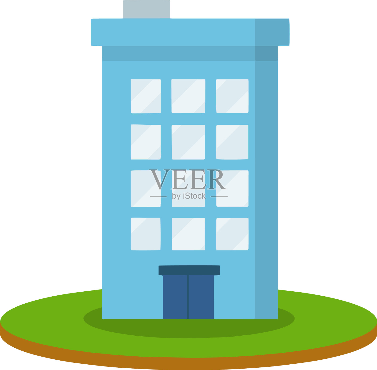 绿色草坪上的蓝色高房子设计元素图片