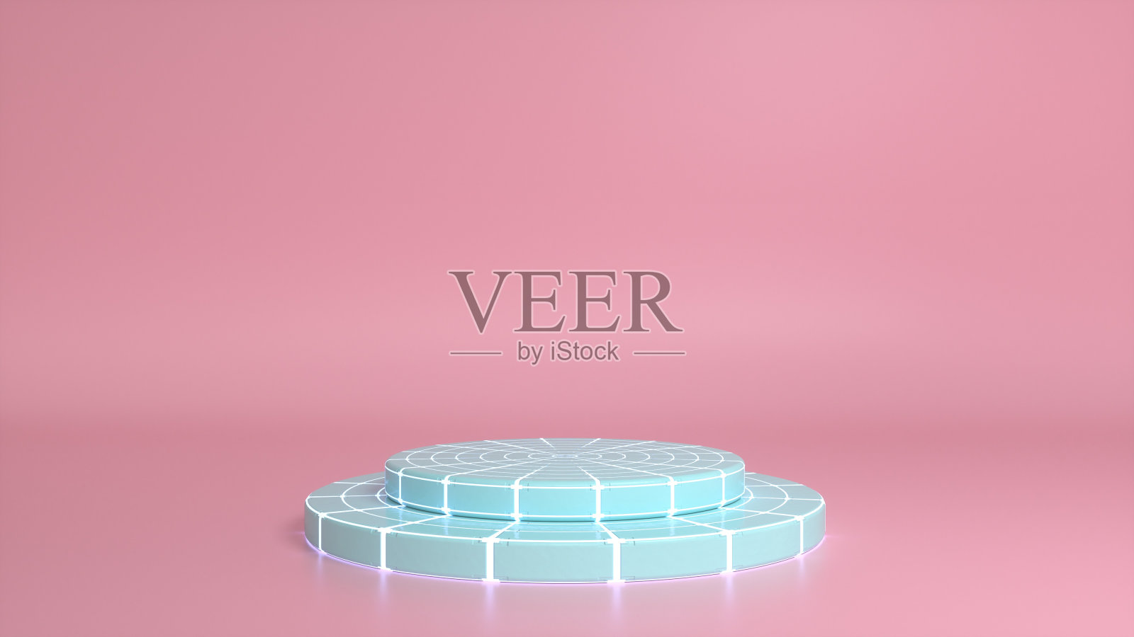 蓝色条纹裙和抽象的粉红色背景。空白陈列柜模型与空的圆形舞台。抽象几何形状背景。广告产品展示的舞台,带有复制空间。三维渲染照片摄影图片