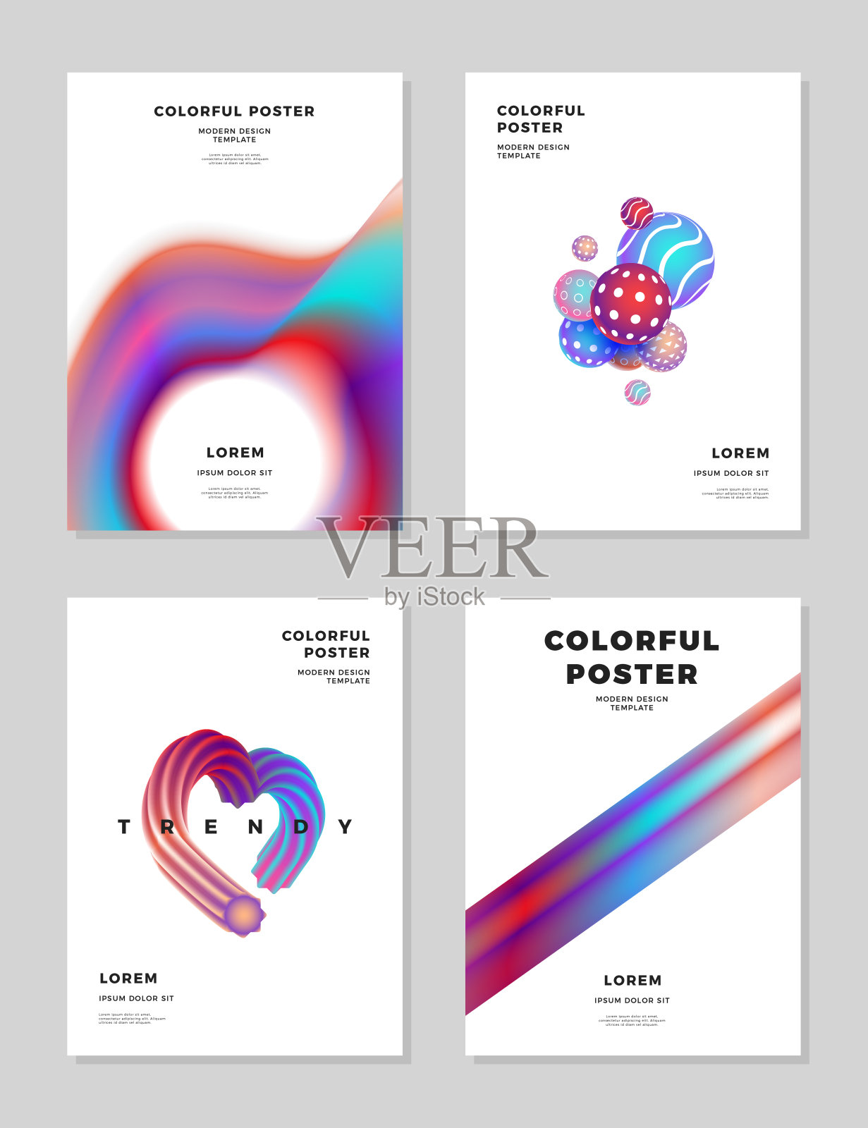 现代抽象封面设计模板设置流行流体全息图形状组成的传单设计模板素材