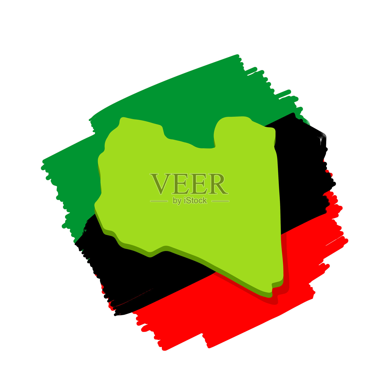 利比亚一个国家的边界地图和旗帜设计元素图片