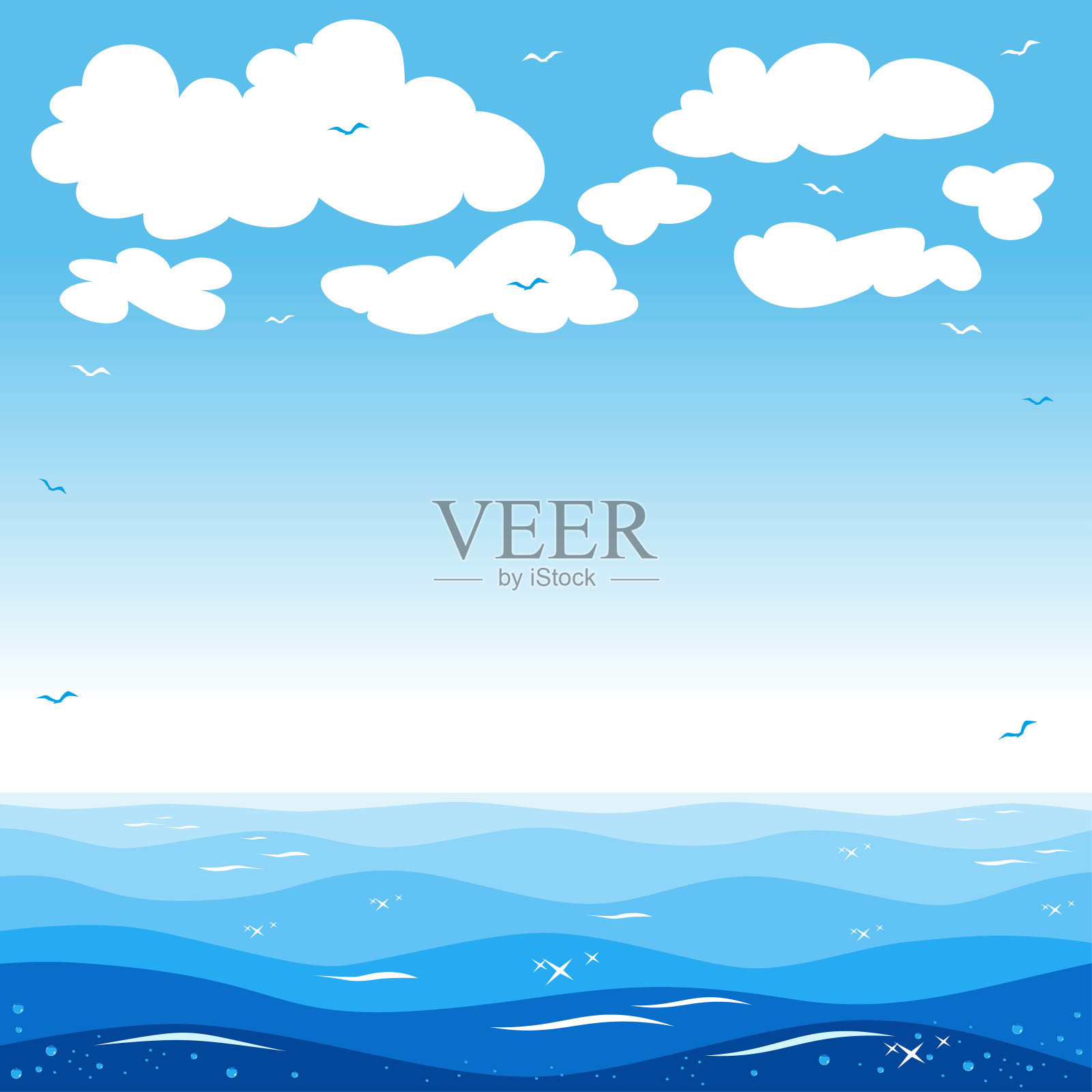 蓝天碧海插画图片素材