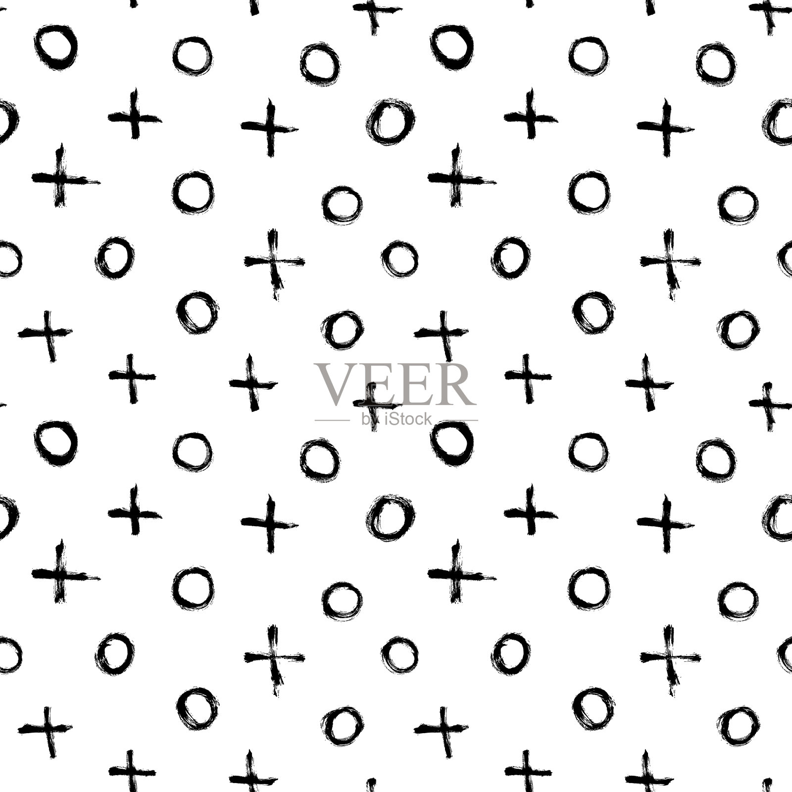 十字笔触与圆圈无缝模式。插画图片素材