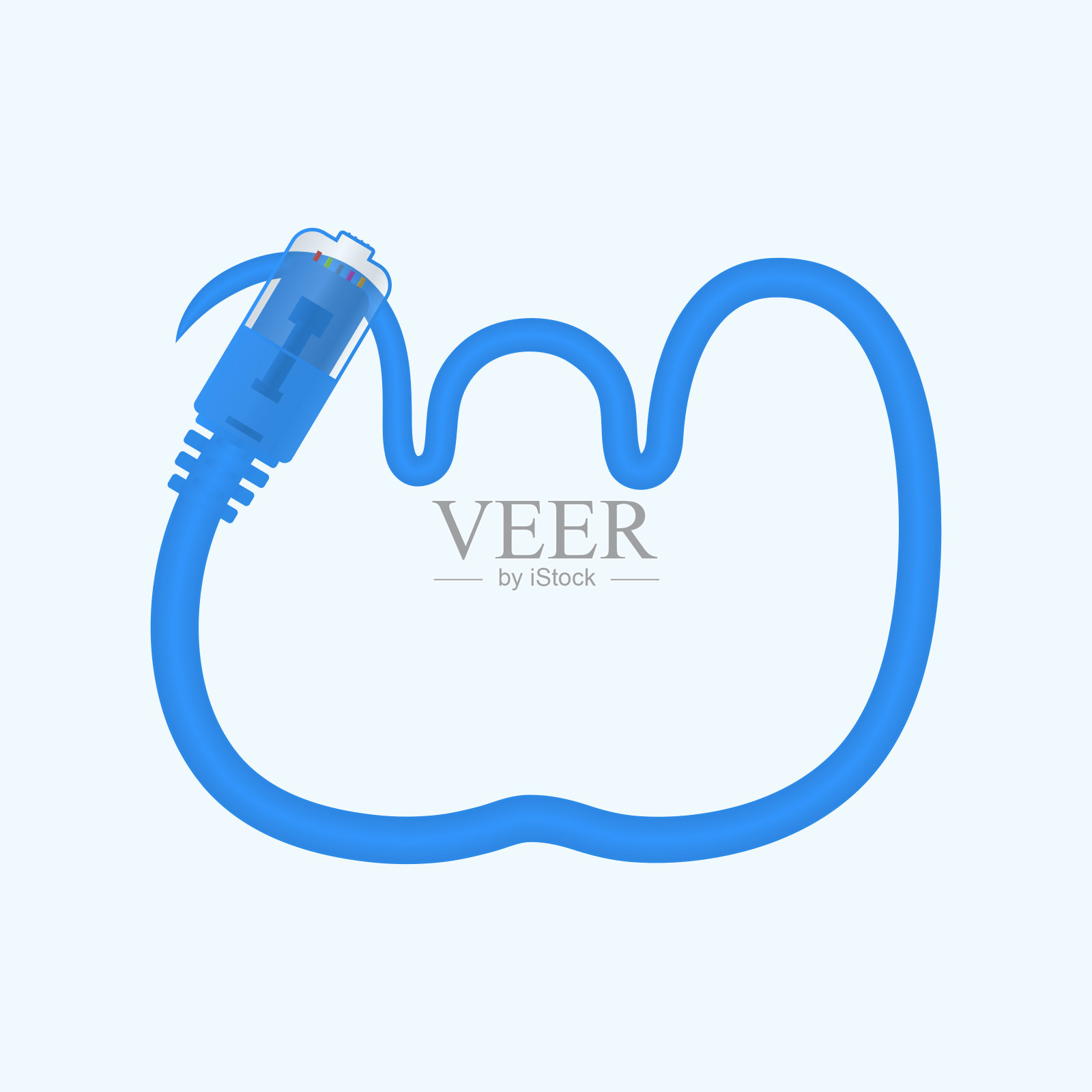 W字制作蓝色网线。矢量以太网rj45数字电缆设计字体,用于技术标志和标题,数字标志,电子企业的企业标识和更多插画图片素材