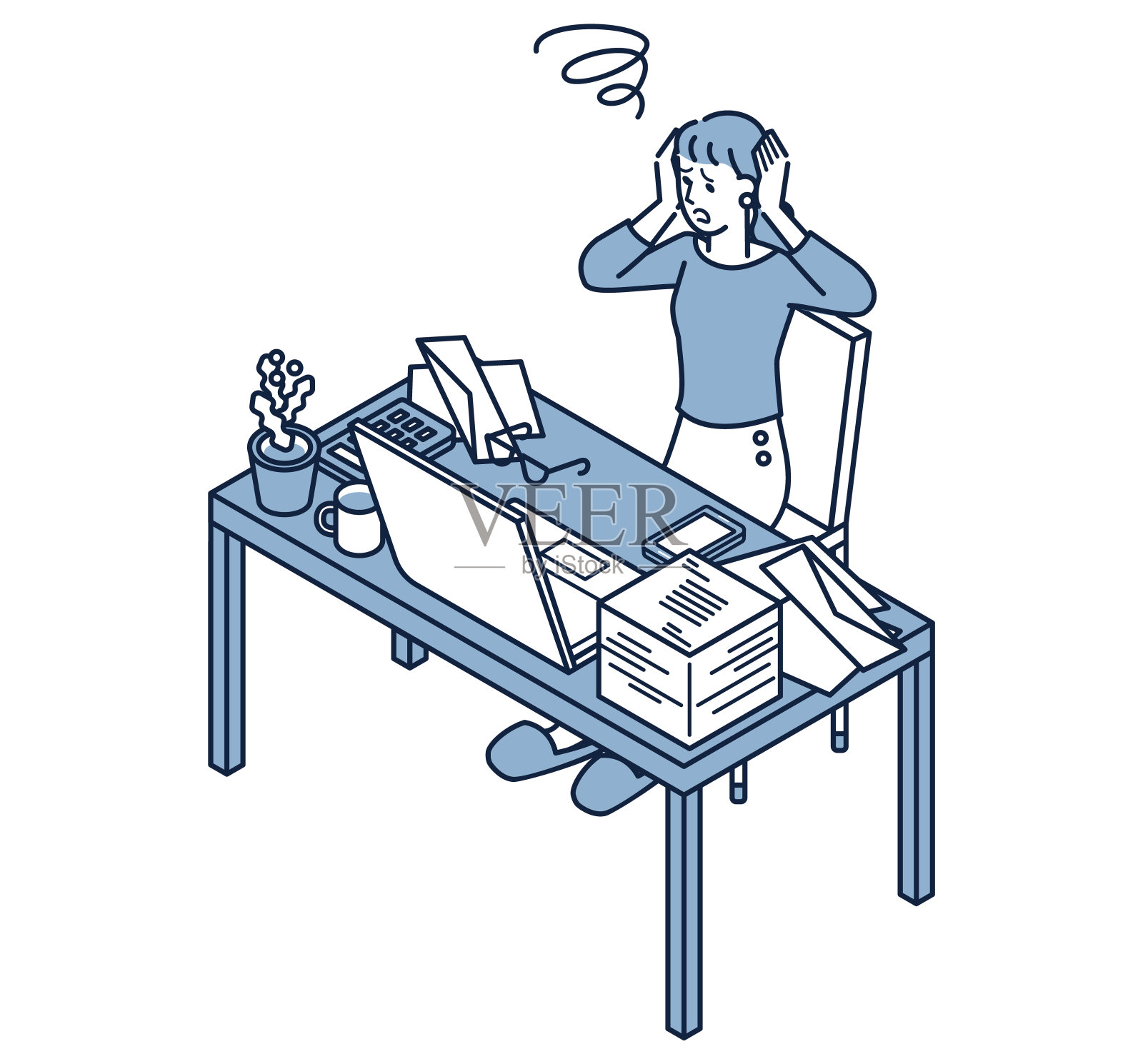 对会计和文书工作有困难的自由职业妇女插画图片素材