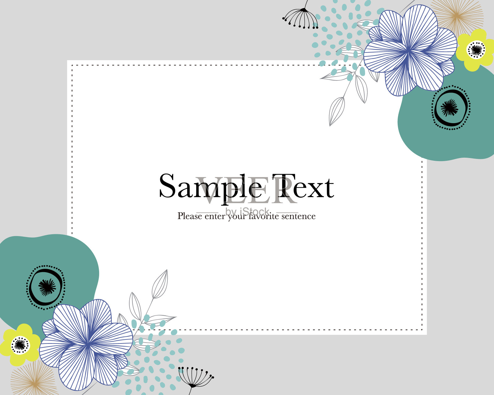 斯堪的纳维亚风格的线条画花背景插图框架插画图片素材