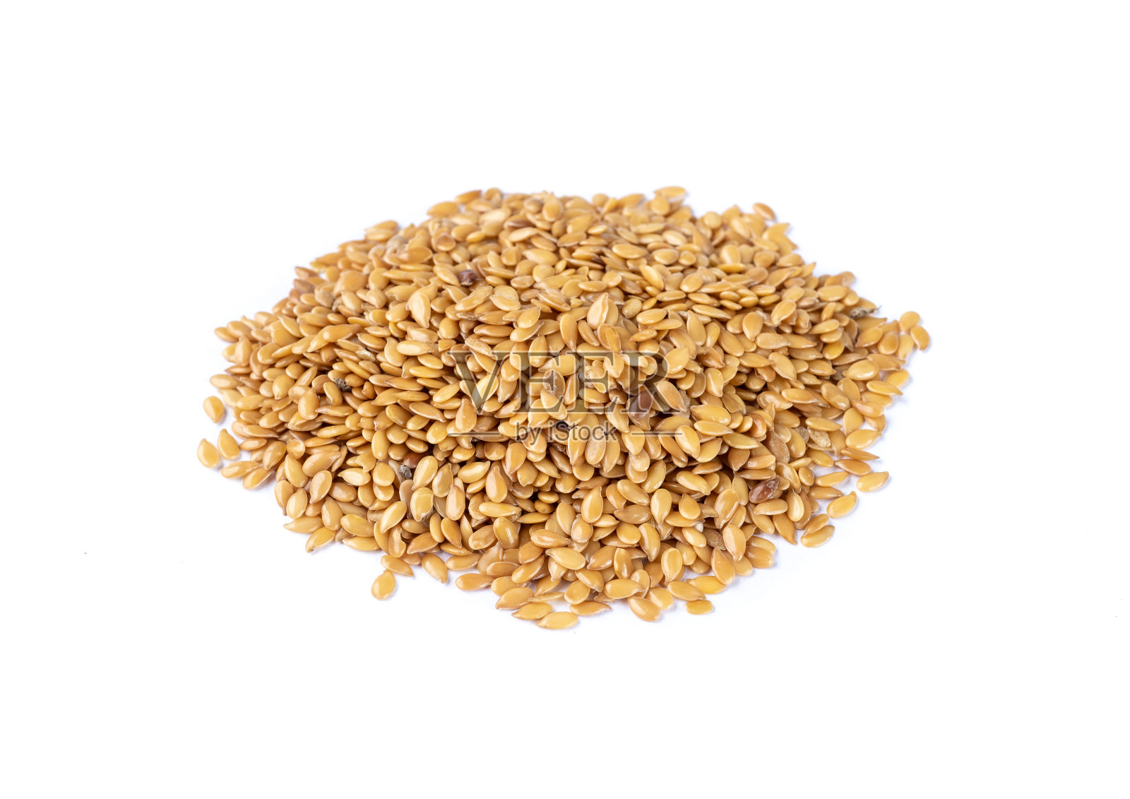 一群金色亚麻籽孤立在白色背景上照片摄影图片