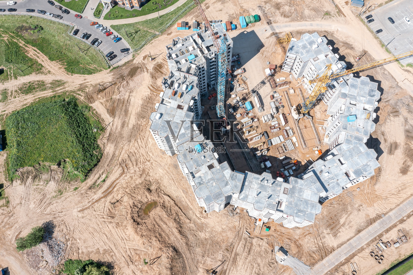 多层公寓楼在建施工现场鸟瞰图照片摄影图片