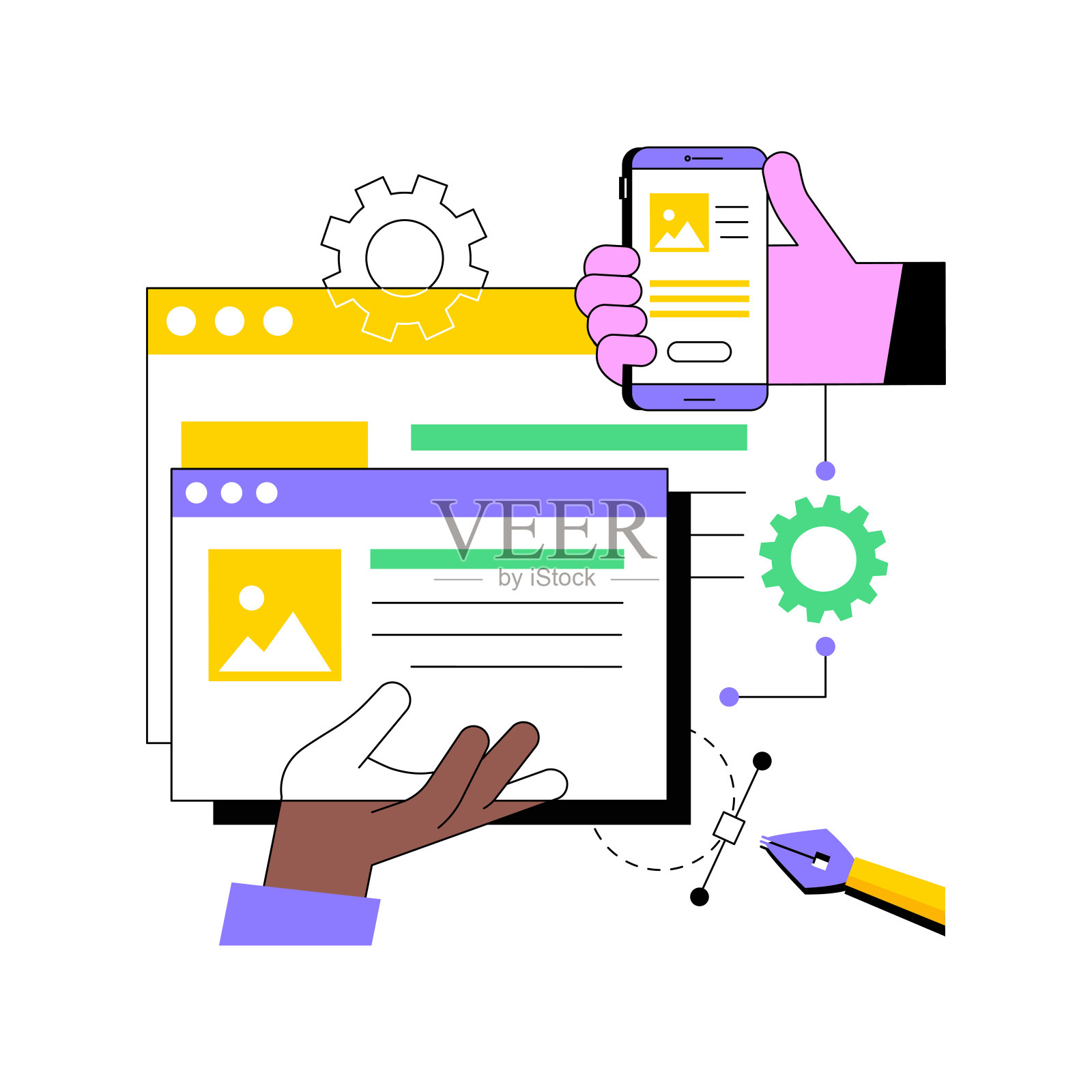 响应式网页设计抽象概念矢量插图。插画图片素材