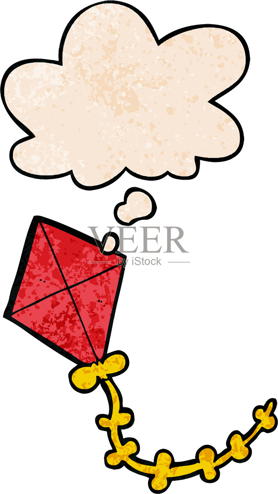 垃圾摇滚材质的卡通风筝和思想泡泡插画图片素材