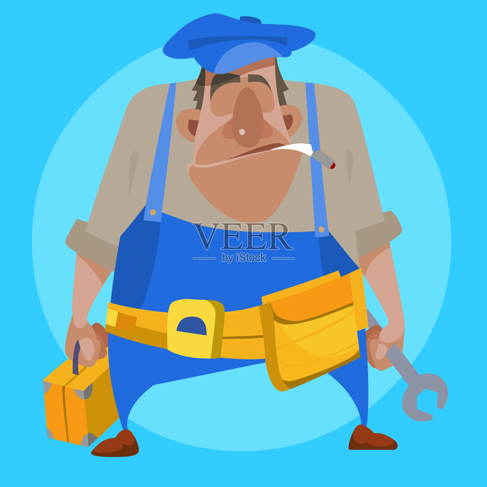穿着锁匠制服和工具的卡通男人插画图片素材