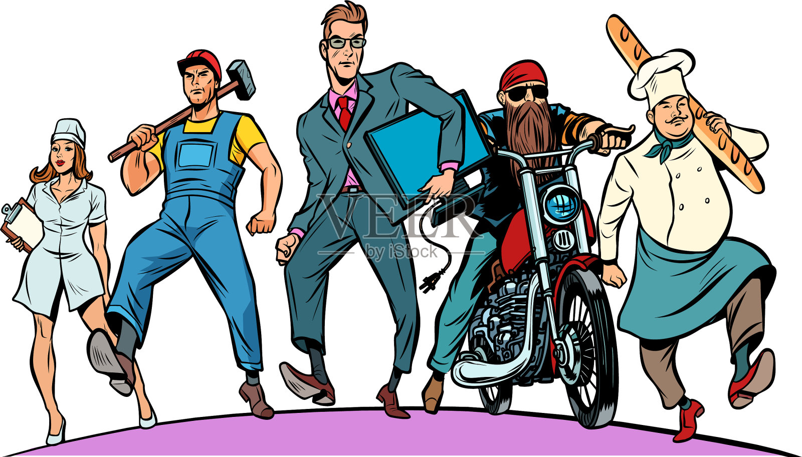 程序员,面包师,摩托车手,护士,工作人员设计元素图片