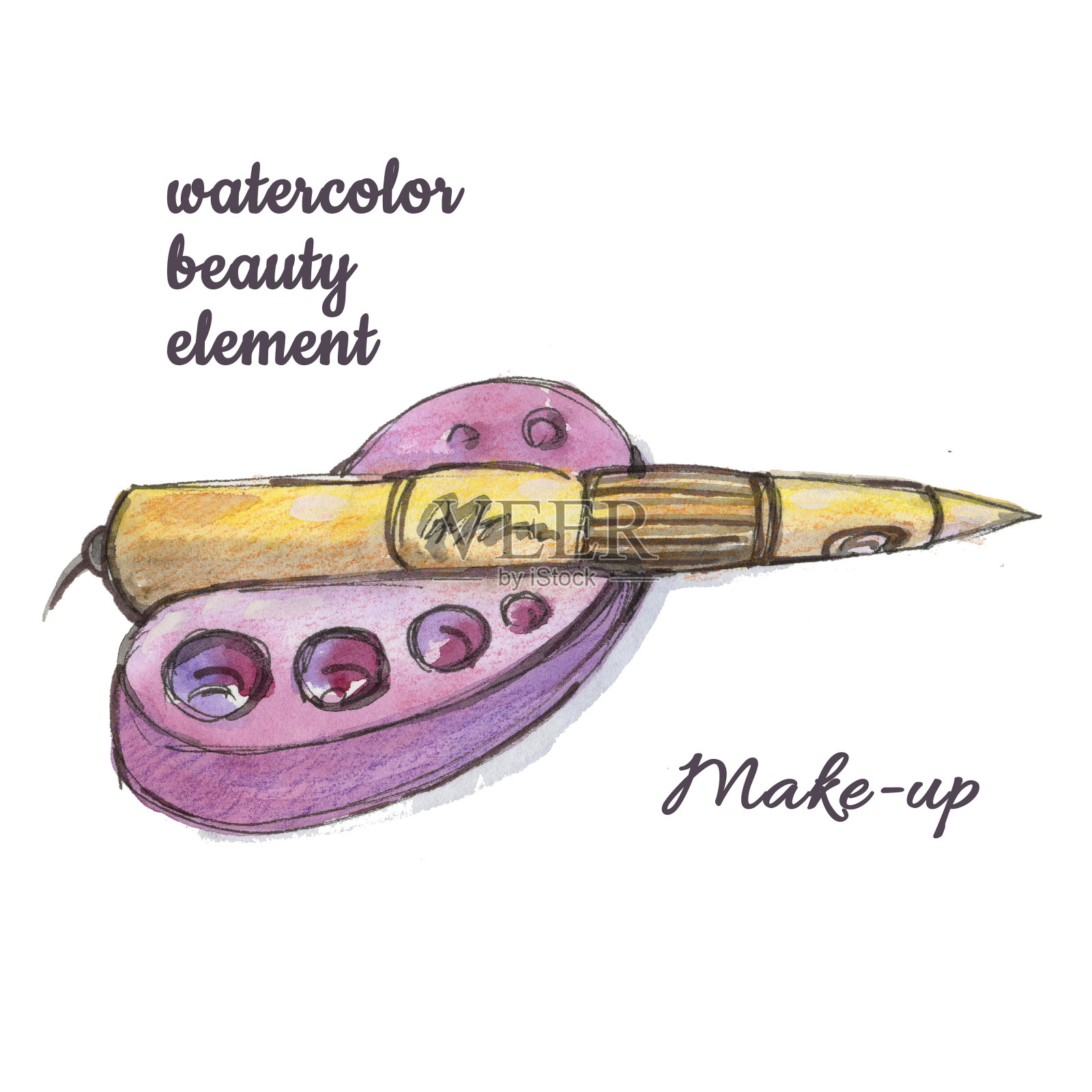 酷水彩彩色永久彩妆机与背衬插画图片素材