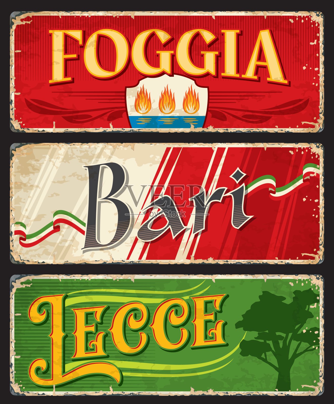 福贾,巴里和莱切的意大利城市贴纸插画图片素材