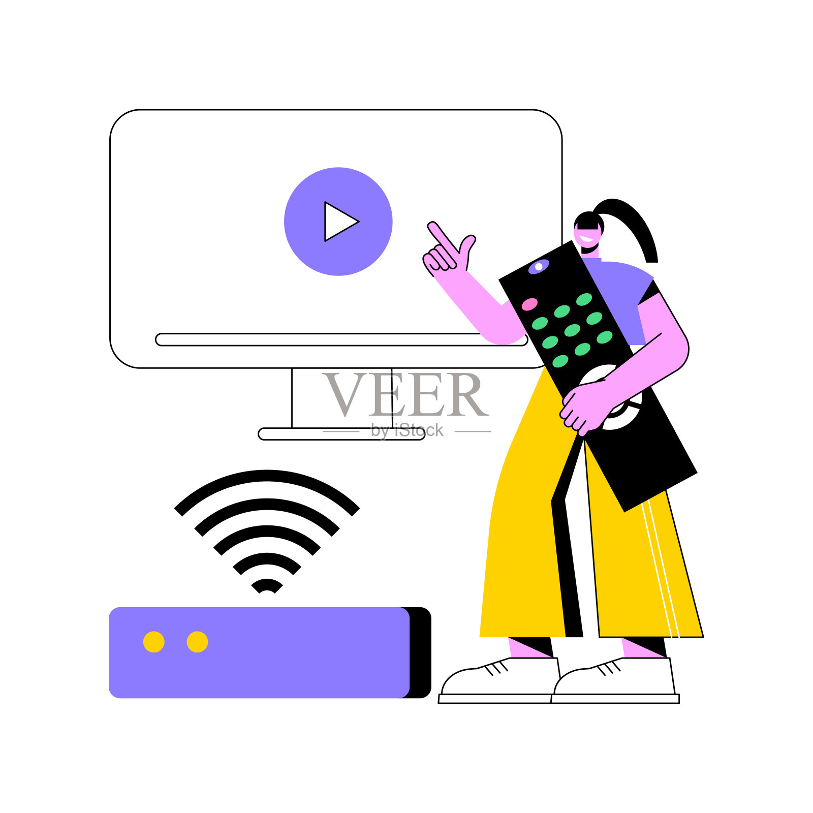 智能电视盒子抽象概念矢量插图。插画图片素材