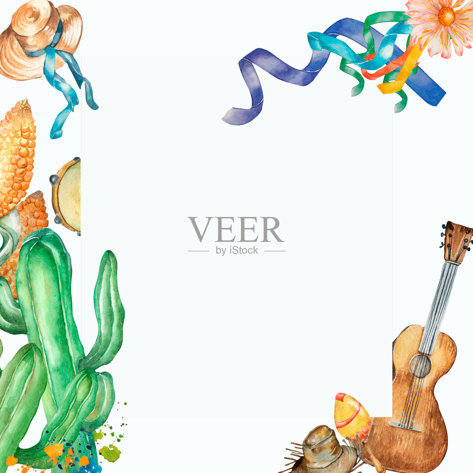 巴西六月节框架水彩插图孤立插画图片素材