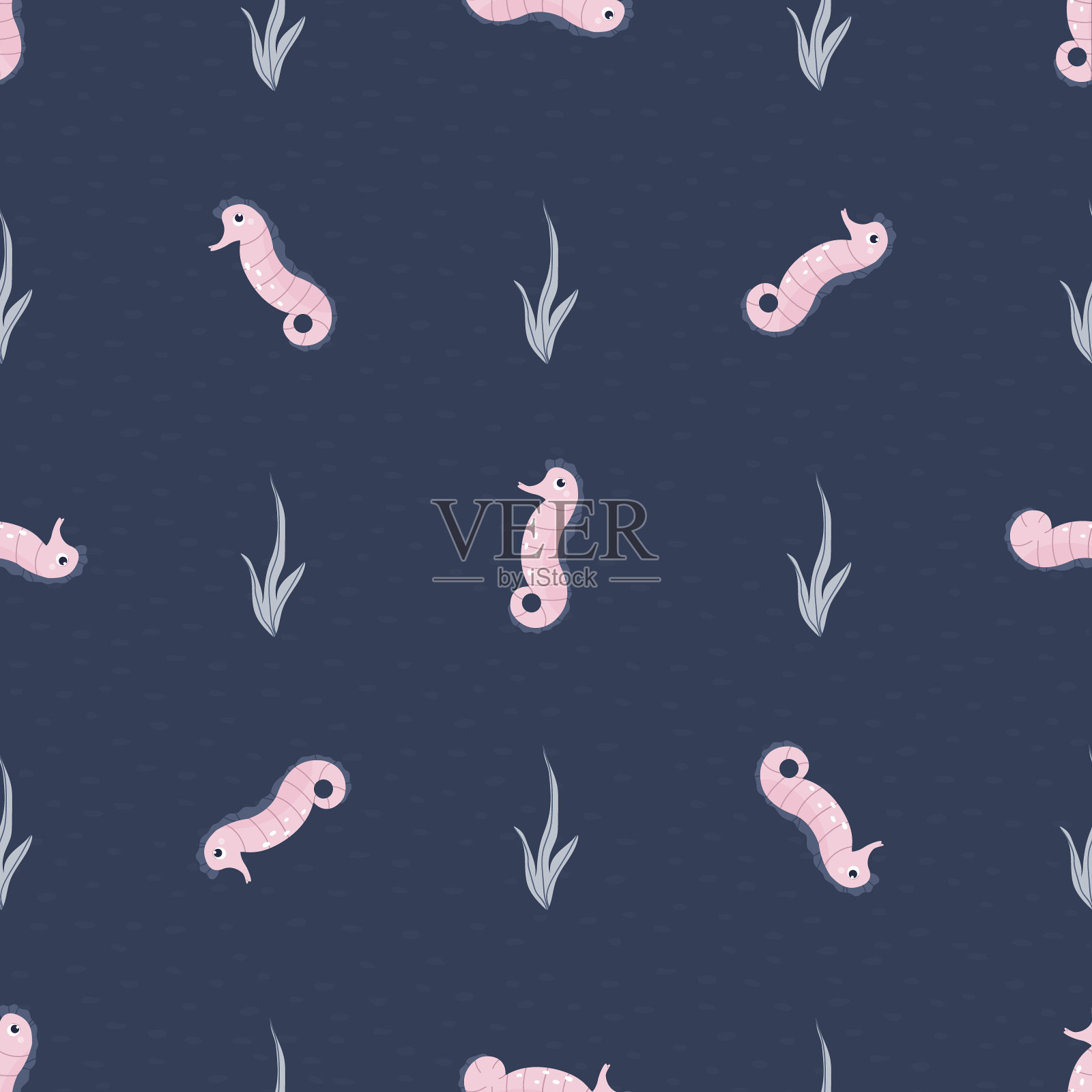 童稚的无缝图案与可爱的海马托儿所,婴儿淋浴,纺织品插画图片素材