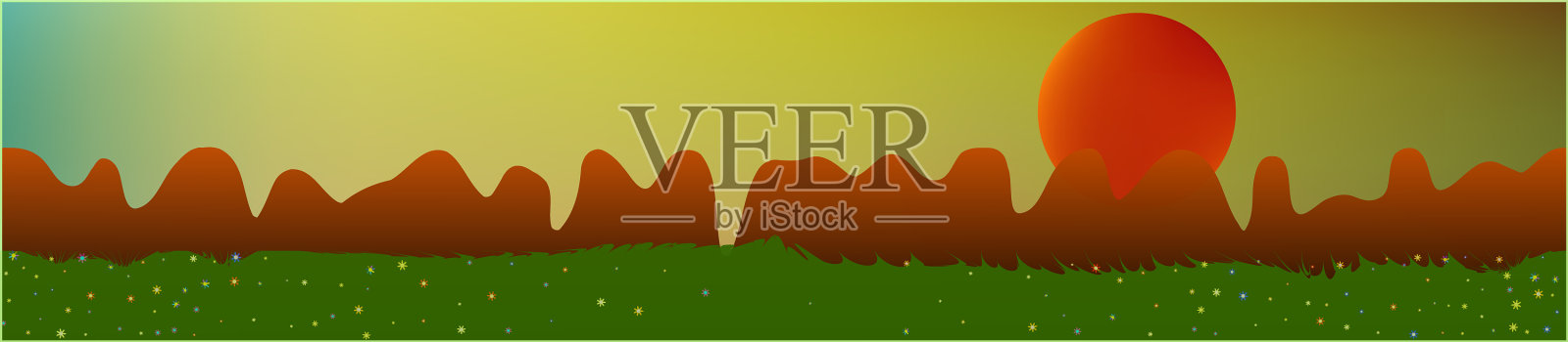 梦幻的天空和山脉景观插画图片素材