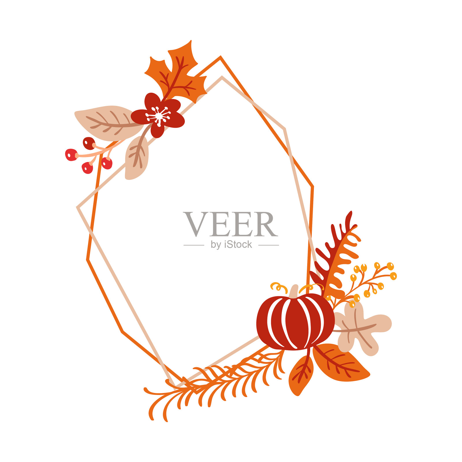框秋花束花圈桔叶插画图片素材