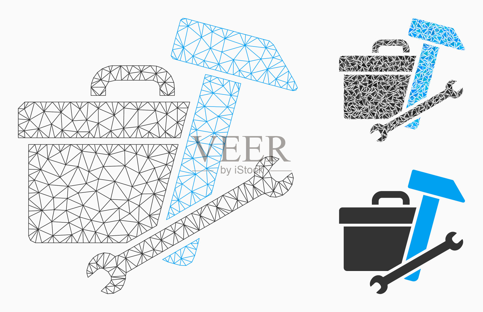 工具箱网格线框模型和三角形插画图片素材