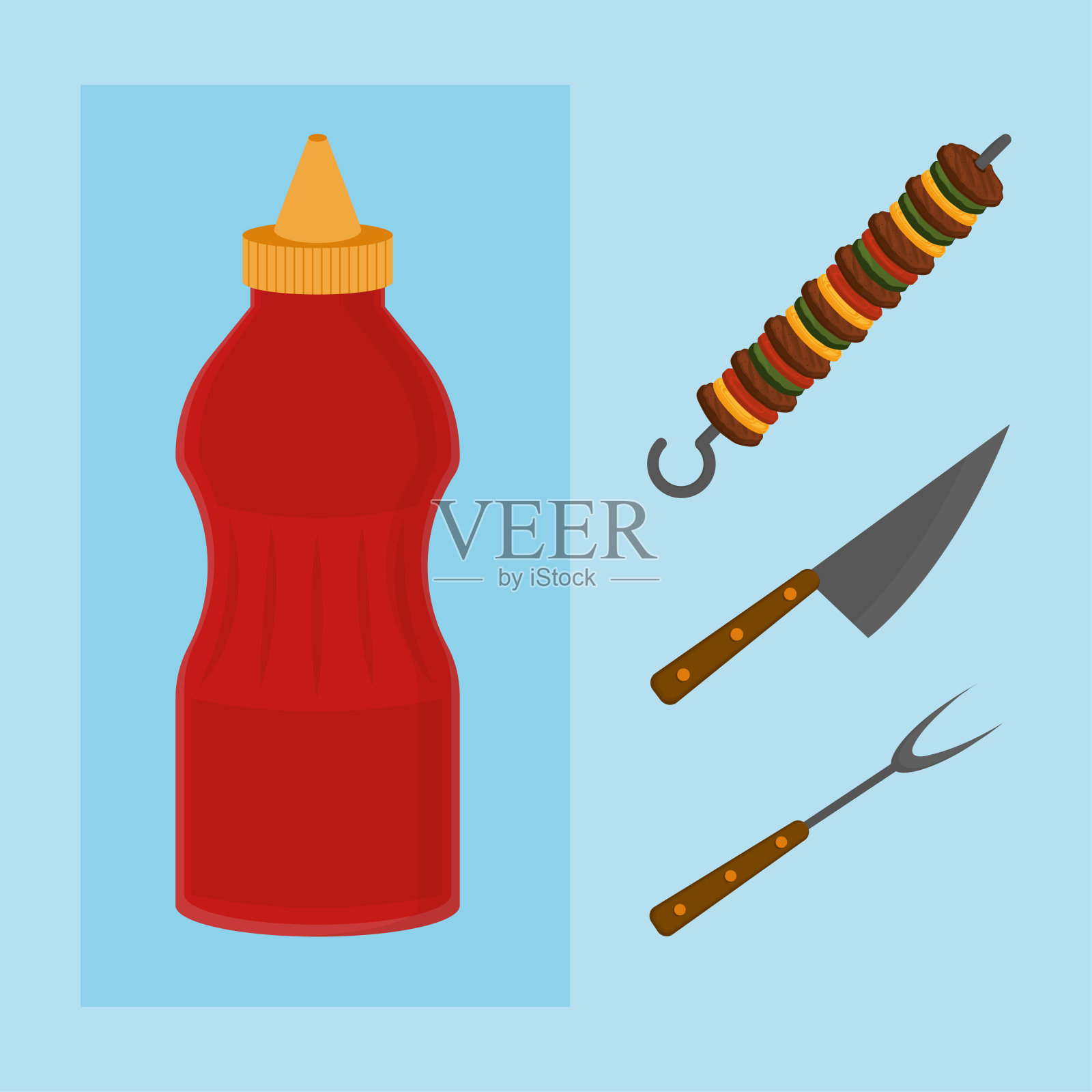 烧烤工具和酱料插画图片素材