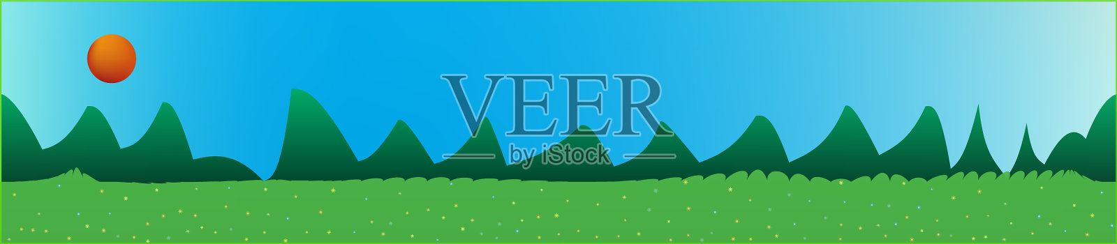 青色的天空和山脉景观插画图片素材