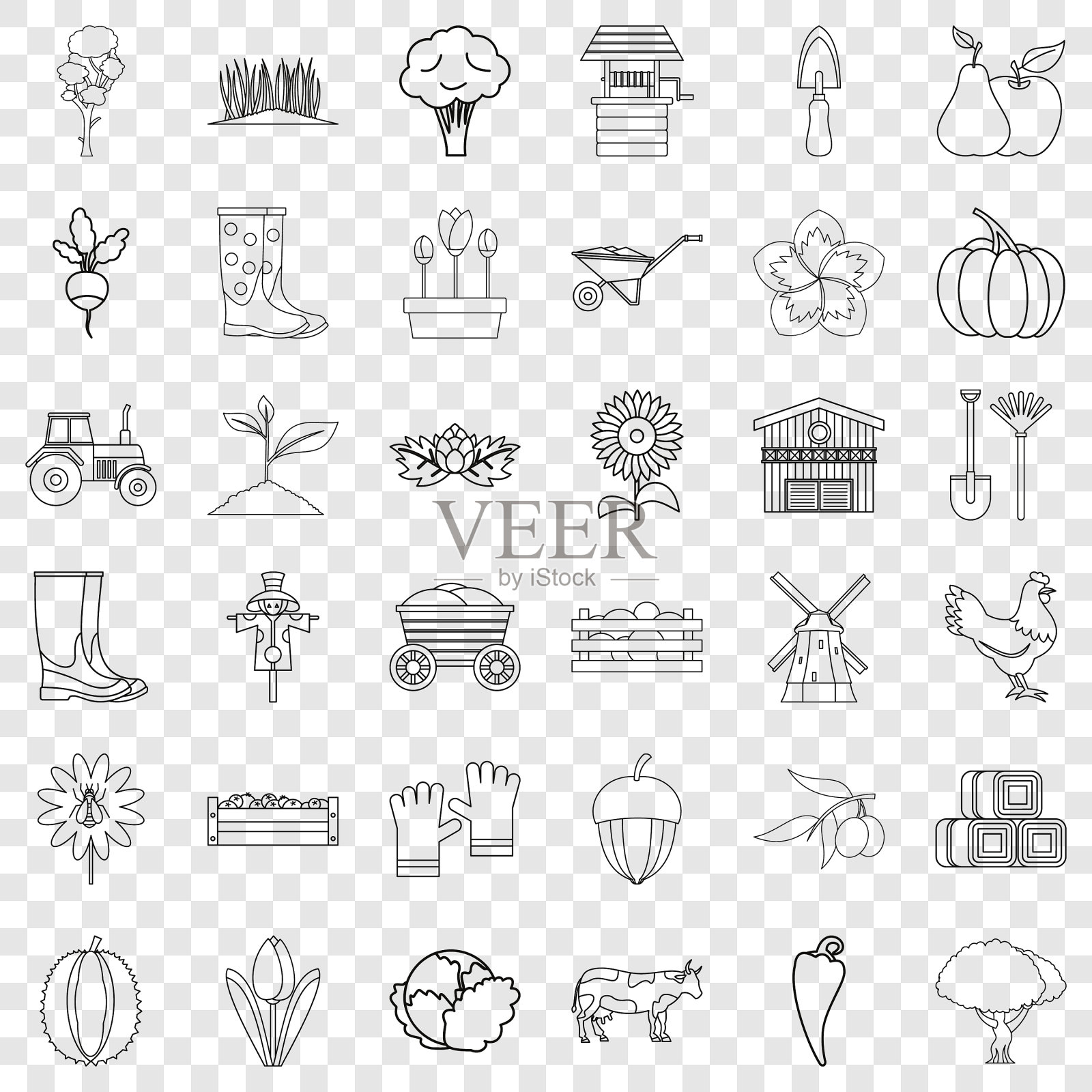 农场图标设置大纲风格图标素材