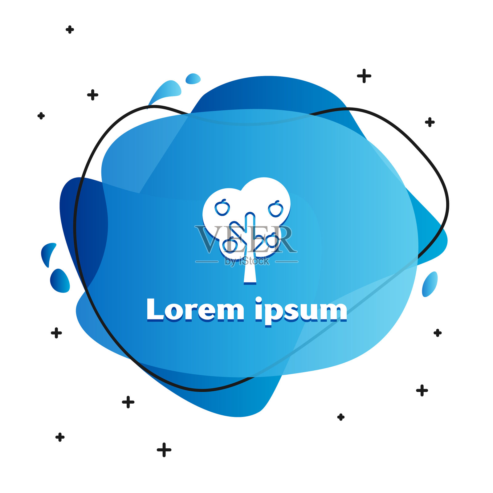 白色的树与苹果图标孤立在白色插画图片素材