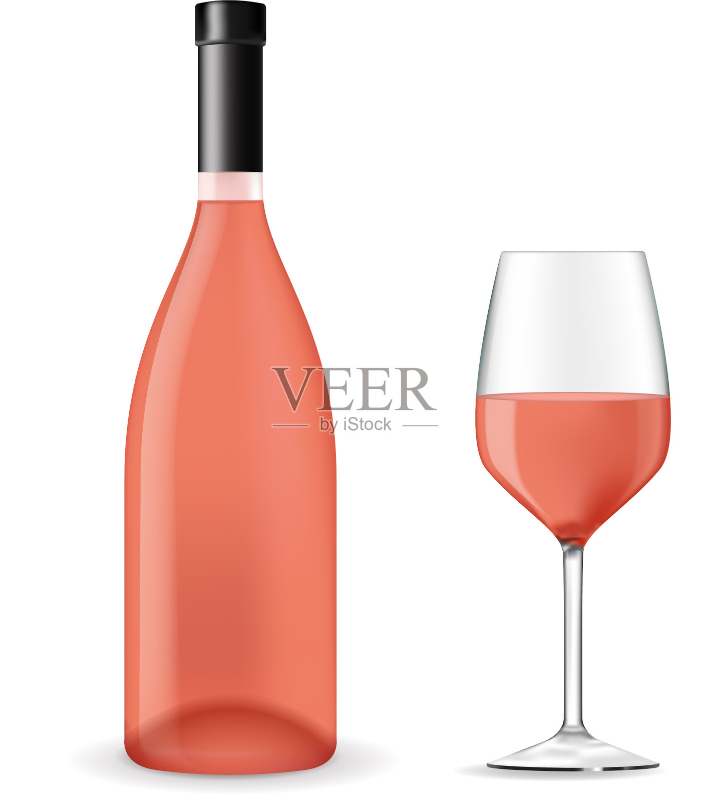 玫瑰酒瓶和玻璃杯设计元素图片