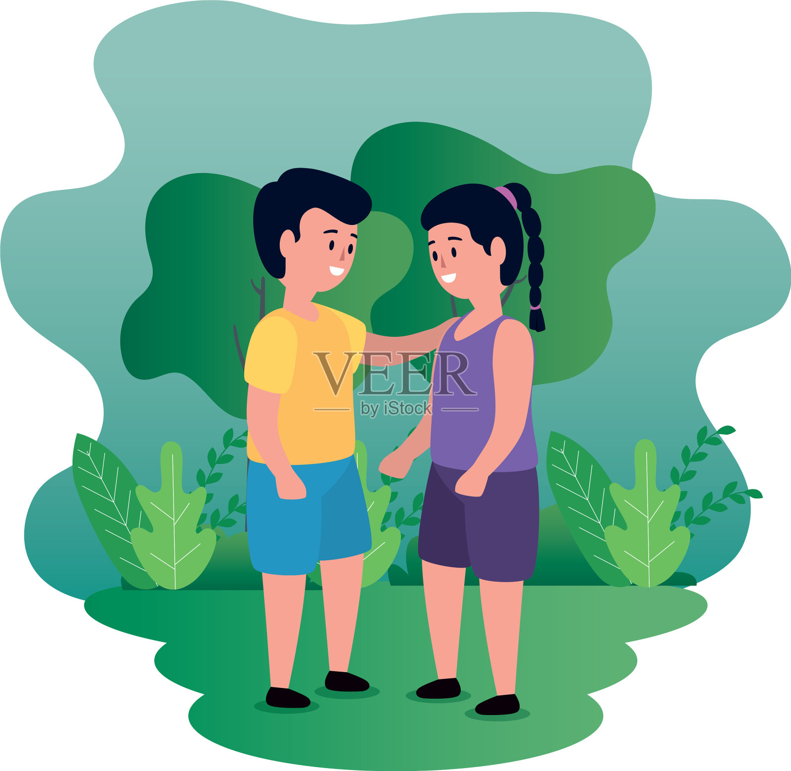 公园里的小孩夫妇插画图片素材