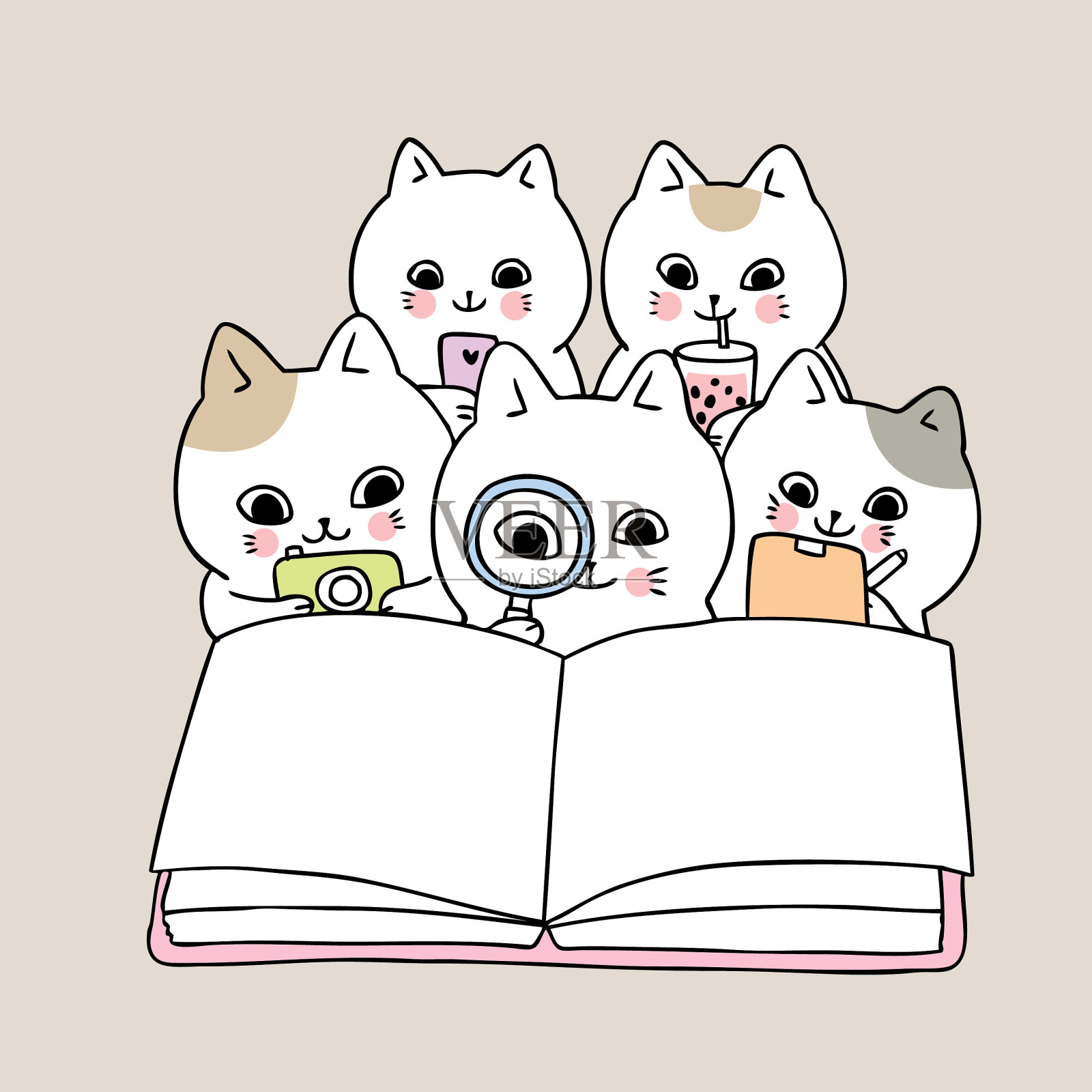 可爱的卡通猫回到学校读书vect插画图片素材