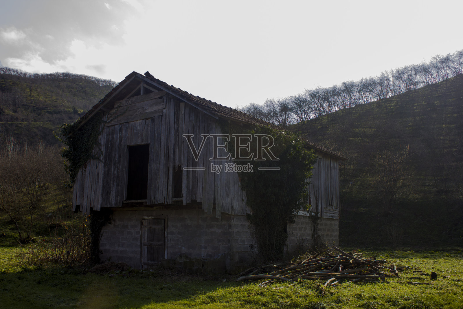 大自然中古老的木制农舍照片摄影图片