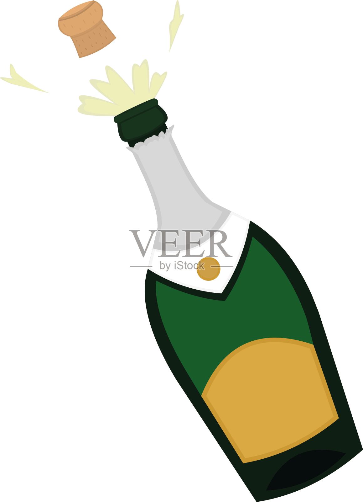 一瓶香槟或苹果酒被打开的矢量插图插画图片素材