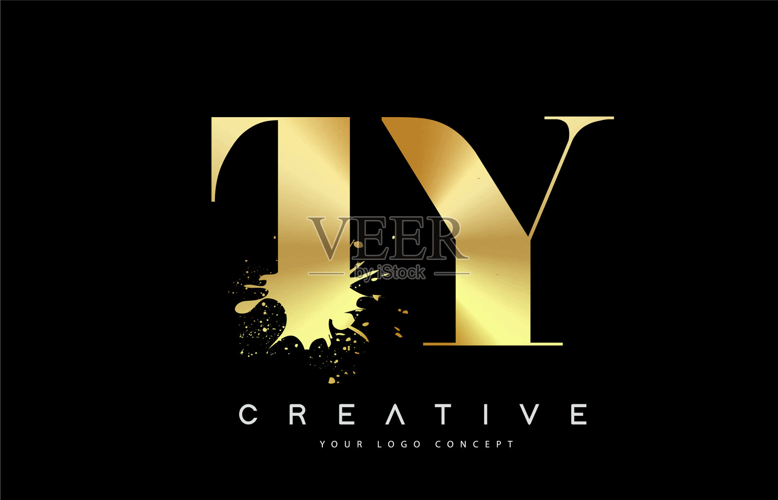 字母标志与黄金熔化金属飞溅插画图片素材