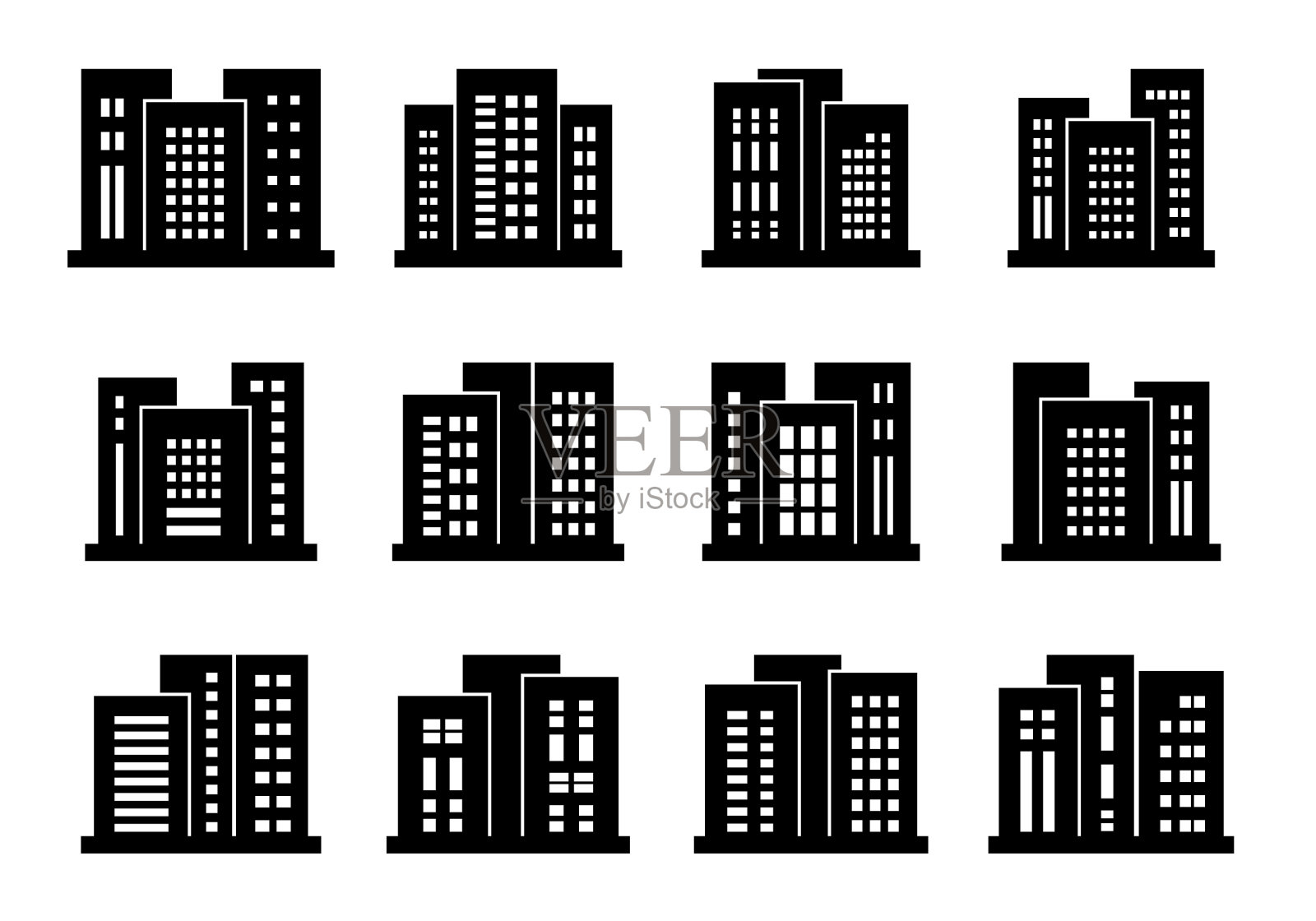 图标建筑和公司设置银行和办公室图标素材