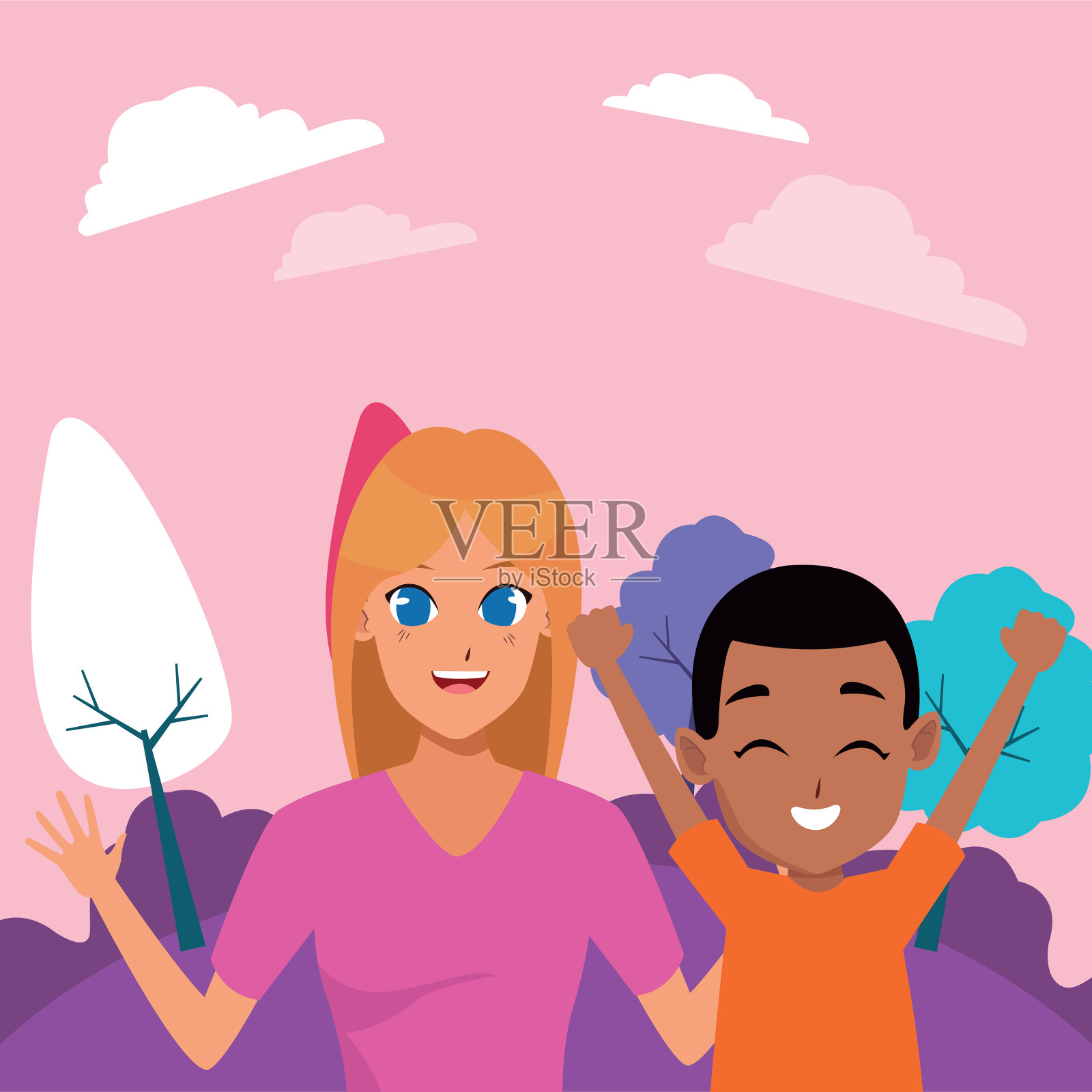 家庭、父母和孩子的卡通插画图片素材