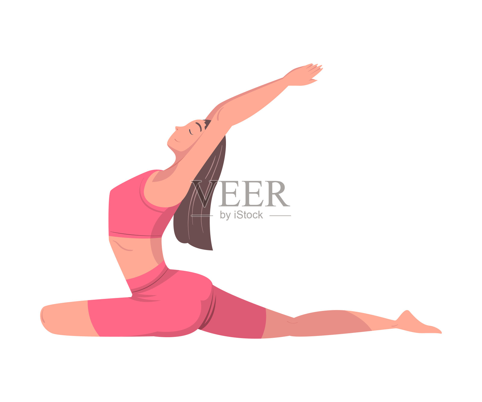 年轻女子练习瑜伽坐式体式或姿势伸展身体向量插图插画图片素材