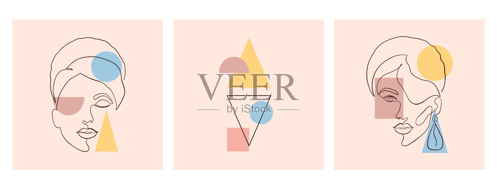 女性面孔的现代拼贴画插画图片素材