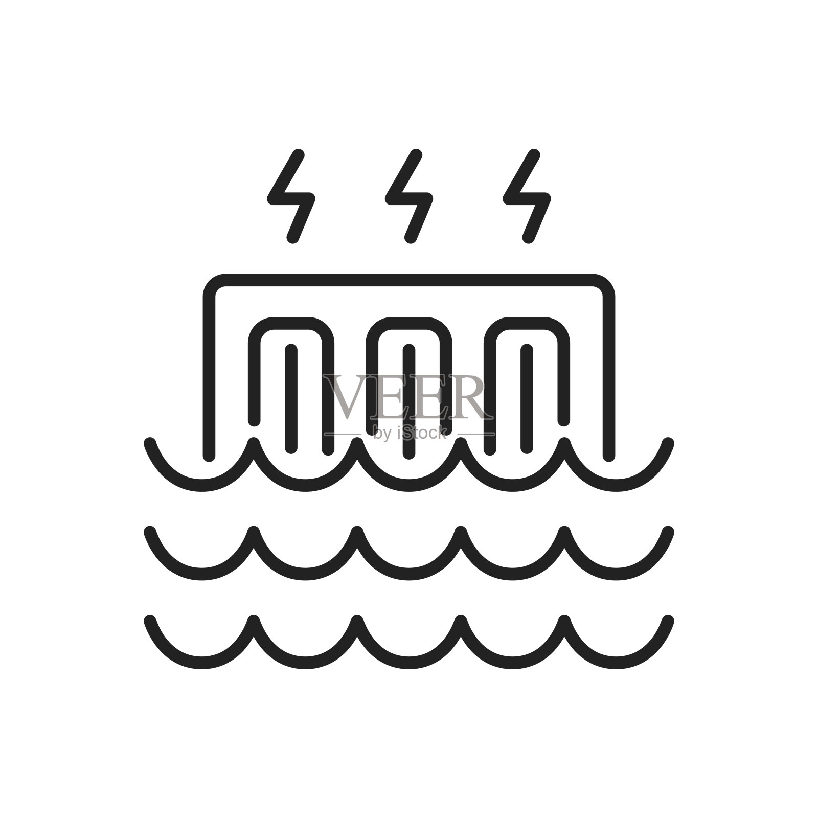 水电大坝图标。高质量的黑色矢量插图。插画图片素材