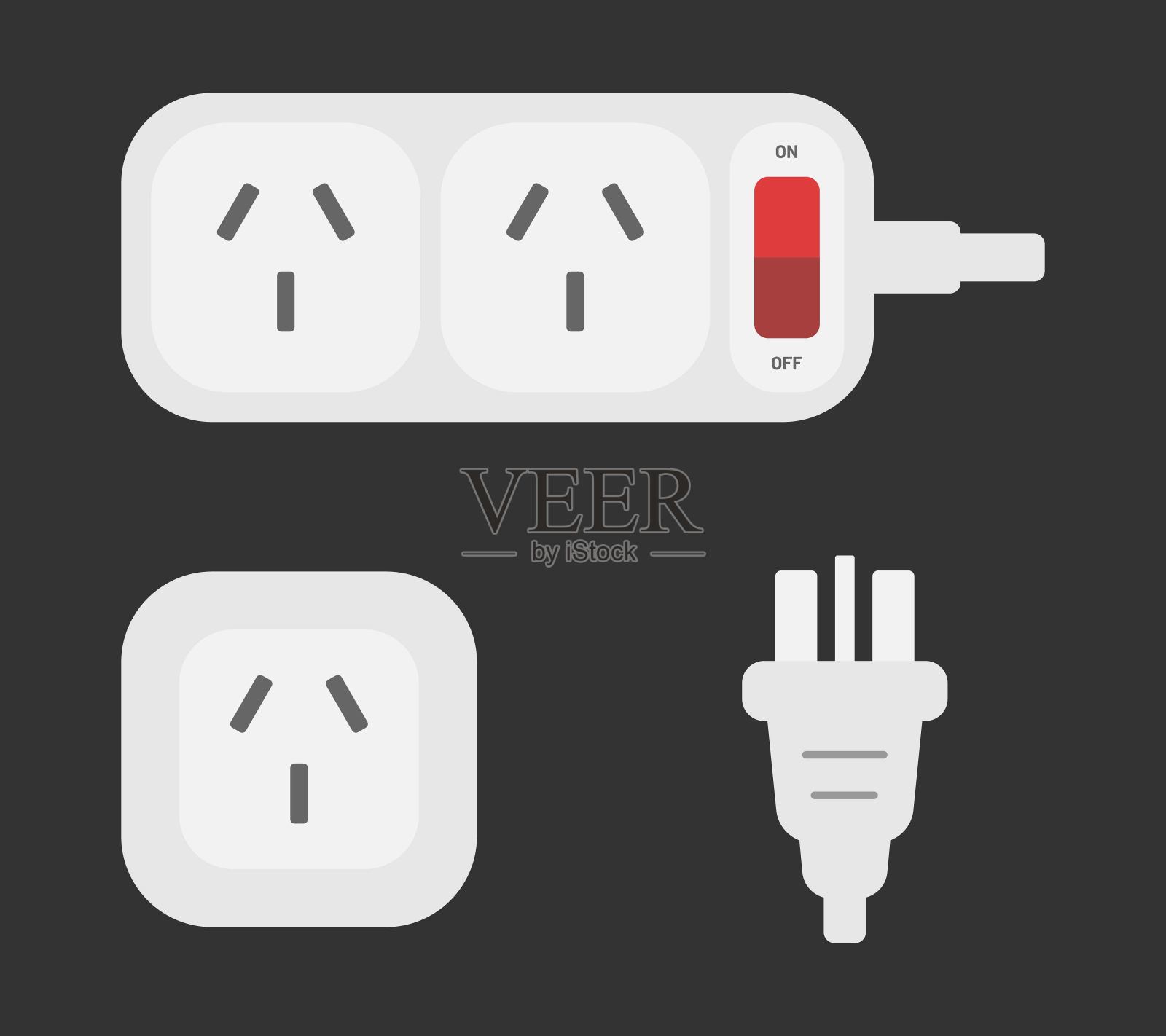 电源插座插头中文I型电源带扩展器矢量平面插图插画图片素材